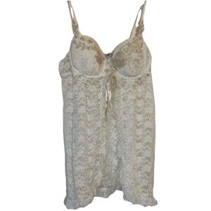 Linea Donatella Embroidered Sequin Lace Babydoll Chiffon Chemise Size Medium